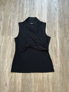 DKNY Black Sleeveless Draped Surplice Camisole